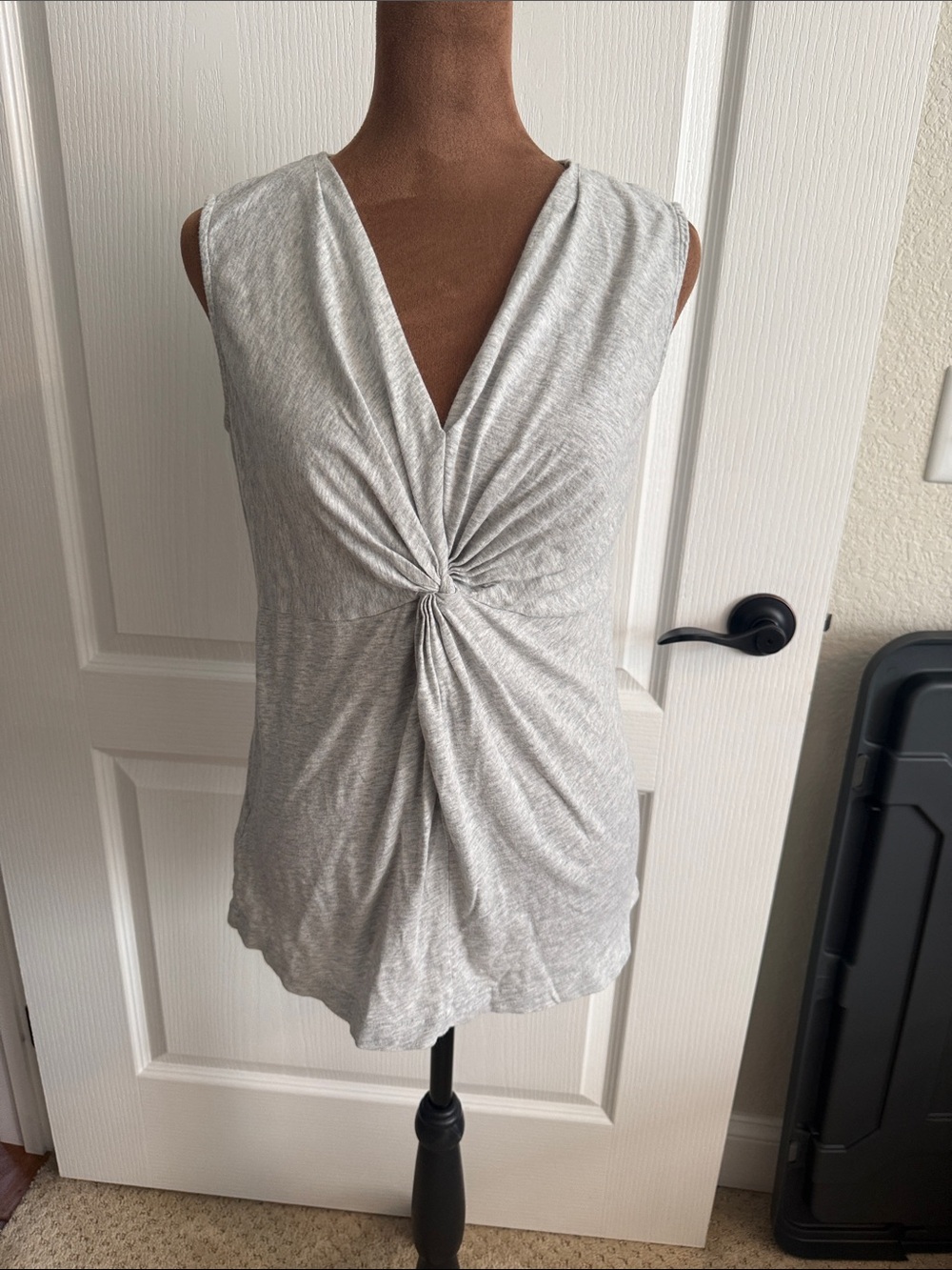 Eddie Bauer Light Gray Sleeveless V-Neck Twist Front Top